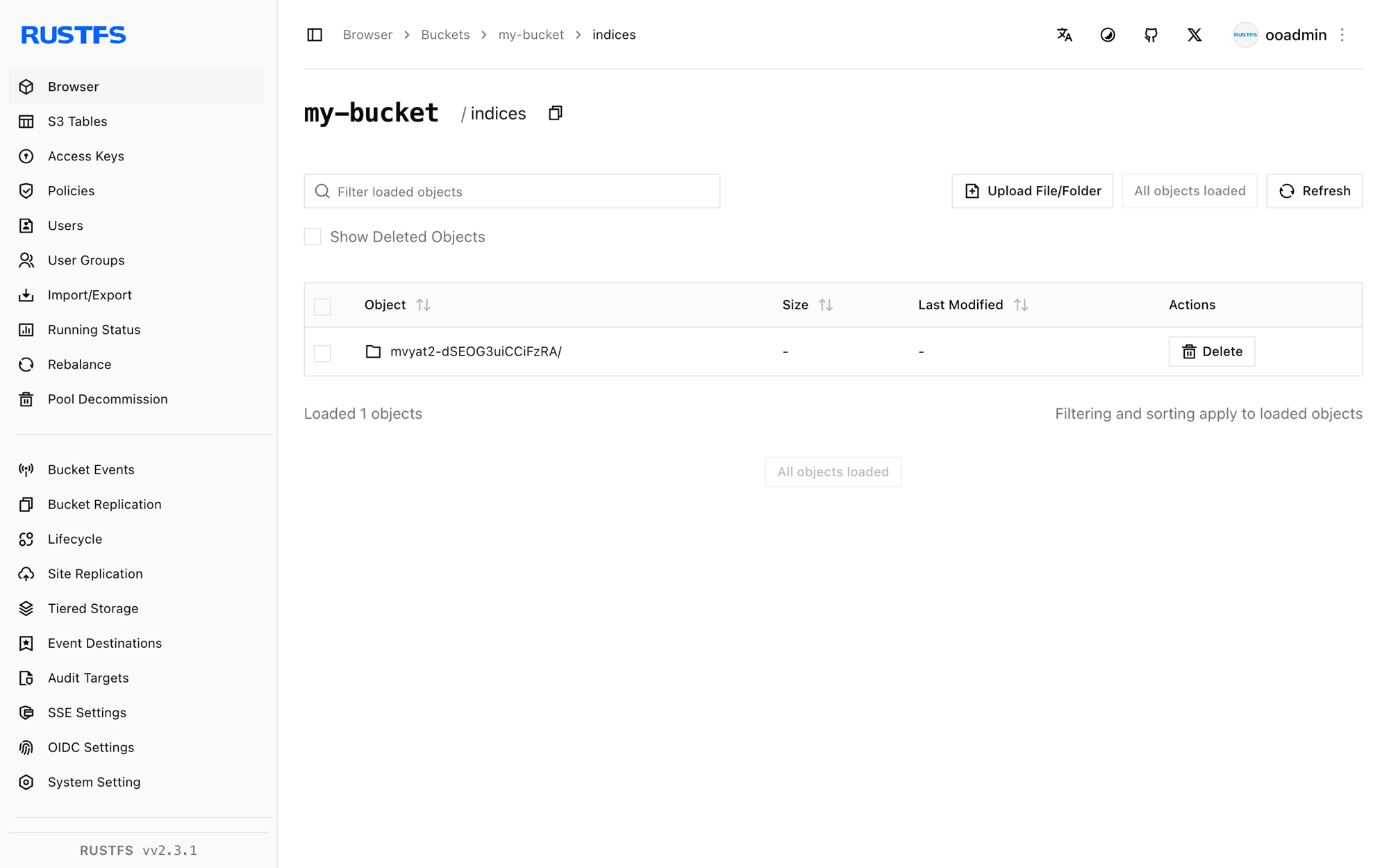 Elasticsearch snapshot blobs stored in the RustFS Console